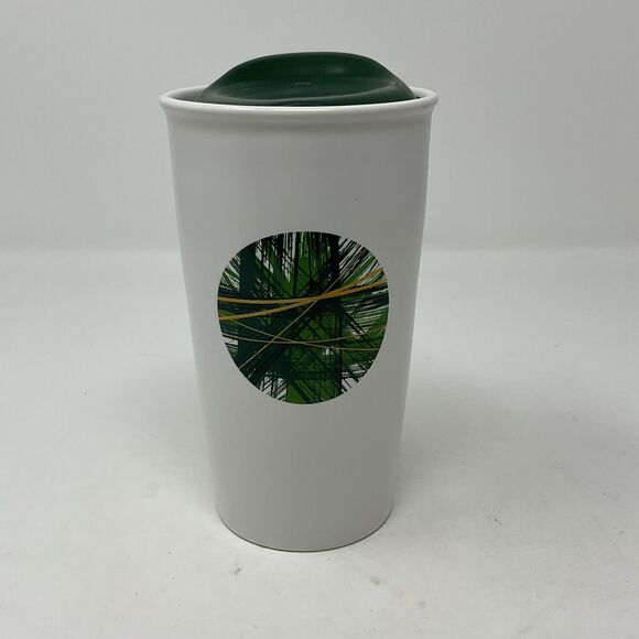 Starbucks Coffee Travel Mug With Lid Ceramic Tumbler Green Dot Series 2014 12 Oz - Picture 1 of 10